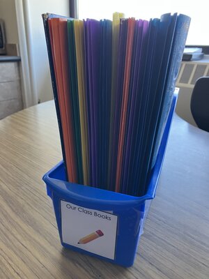 Morgan Brandt's Class Books A bucket full of classroom folders